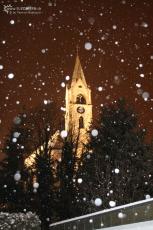 Church in Jona with snow flakes